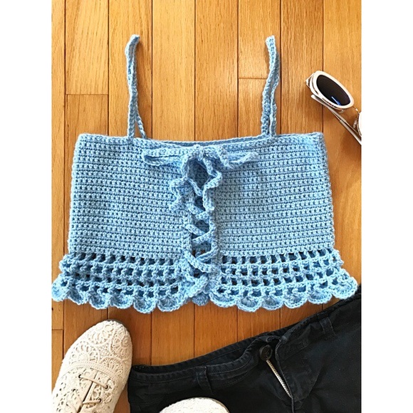 Homemade Caged Scallop Knit Crochet Crop Top - Picture 2 of 4